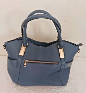 Mia K Collection Navy Blue Satchel Handbag Gold Tone Hardware Zip Pockets